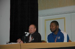 Mark Fleming presenting on a “Generation Next” rookie session panel with Maurice Williams (now at the MEAC) during the 2012 CoSIDA Convention in St. Louis.